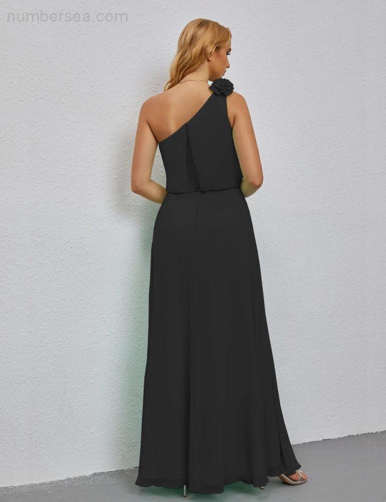 Ruffled One Shoulder Sleeveless Long Bridesmaid Dresses A-line Formal Evening Gown Side Split 28080 (ZD17018)
