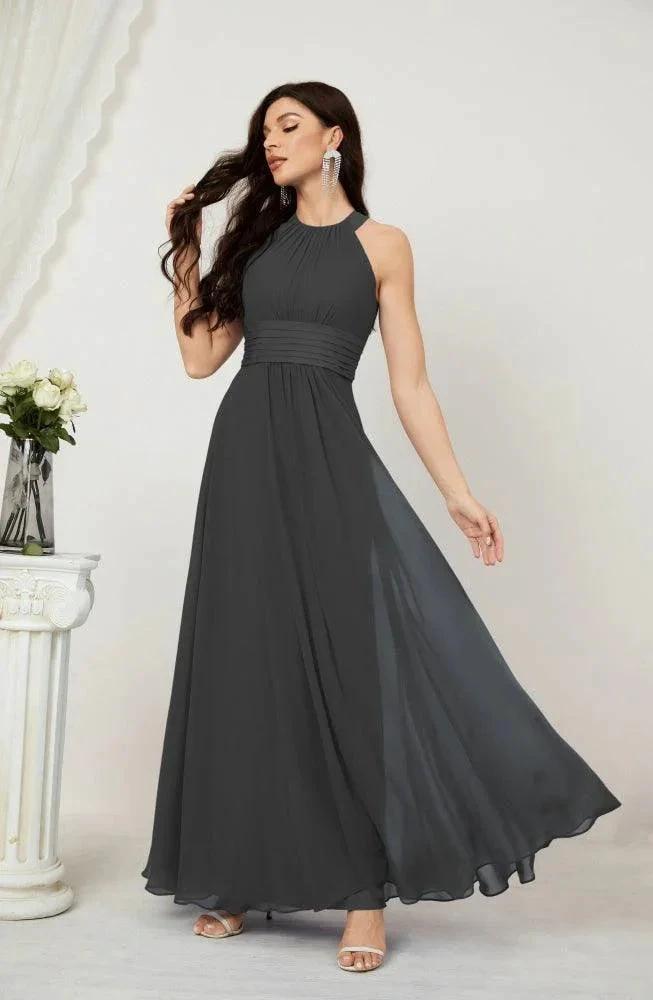 Numbersea Formal Party Gown Dress Chiffon Halter Long Sleeveless Bridesmaid Dresses 2802 by numbersea