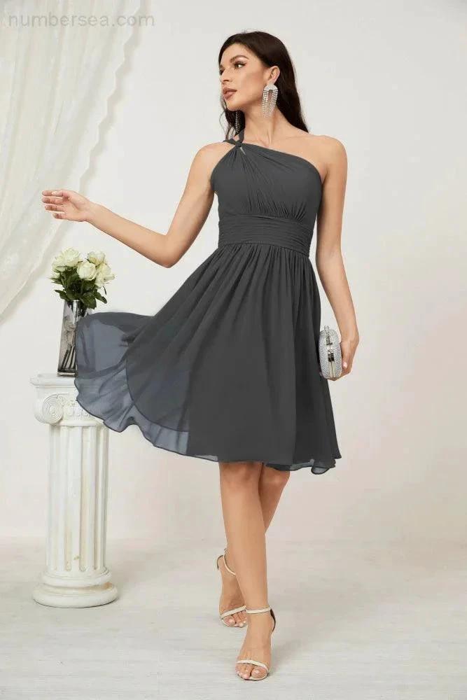 ZapDress Women Chiffon Short One Shoulder Bridesmaid Dress Formal Dresses for Party Homecoming 2804 (ZD16948)