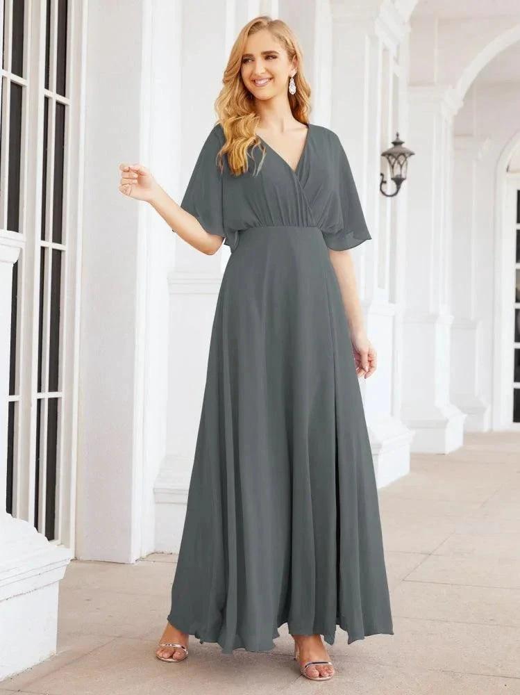 Numbersea V-Neck Bridesmaid Dress Chiffon Long Open Back Formal Dresses for Women Party Evening 28067 by numbersea