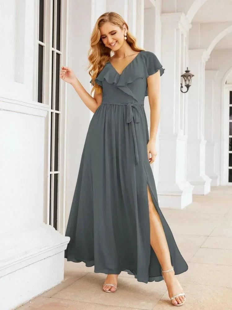 Bridesmaid Dresses with Flutter Sleeves Formal Evening Party Prom Gowns 28044 by numbersea
