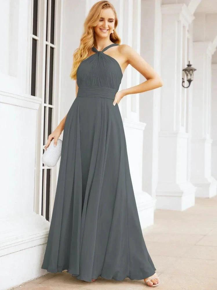 Numbersea Crisscross Halter Bridesmaid Dresses for Party Wedding Evening Prom Maxi Ball Gowns 28053 by numbersea