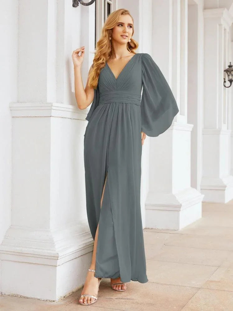 Numbersea Bridesmaid Dresses with Split for Wedding Party Flutter Sleeves 28045 by numbersea