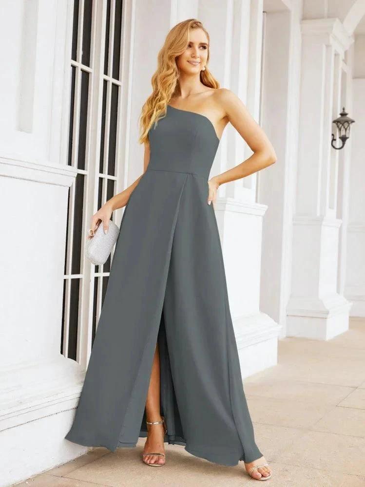 Numbersea Women's One Shoulder Formal Prom Gowns for Mother of The Bride Side Slit Bridesmaid Dresses 28052 by numbersea