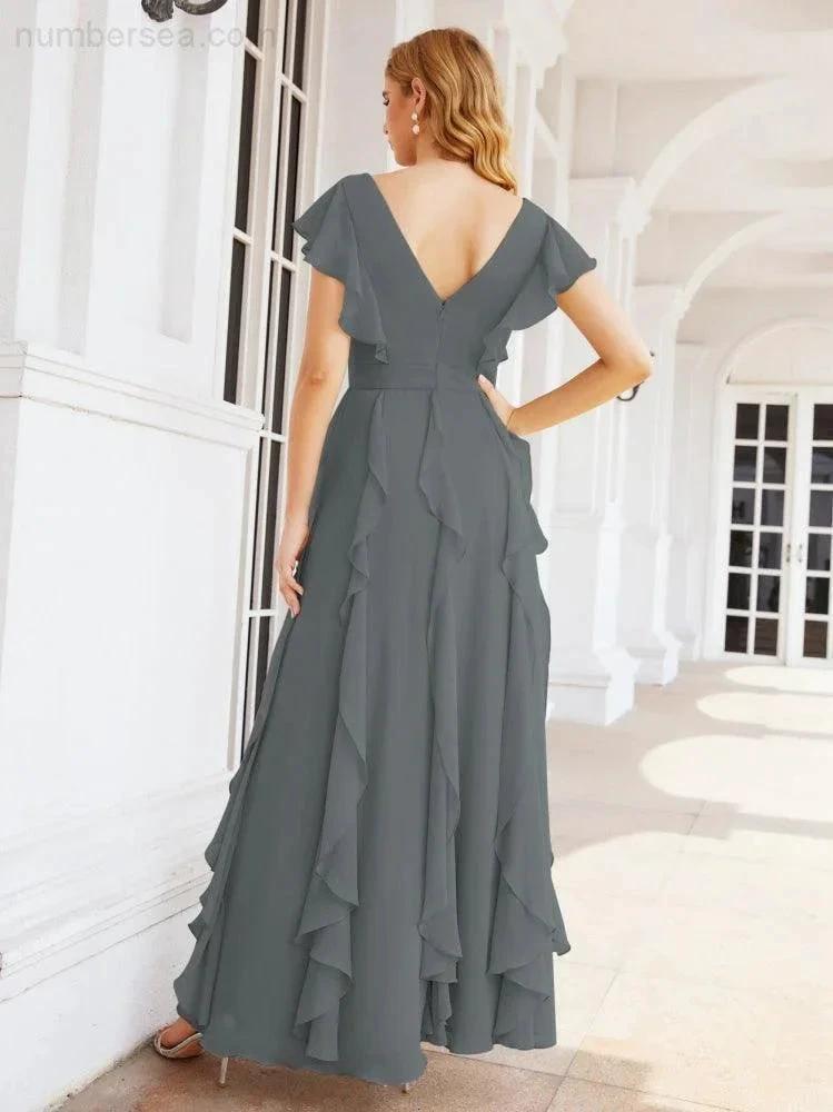Ruffled Bridesmaid Dresses with Sleeves Long Formal Party Dress 28041 (ZD17030)