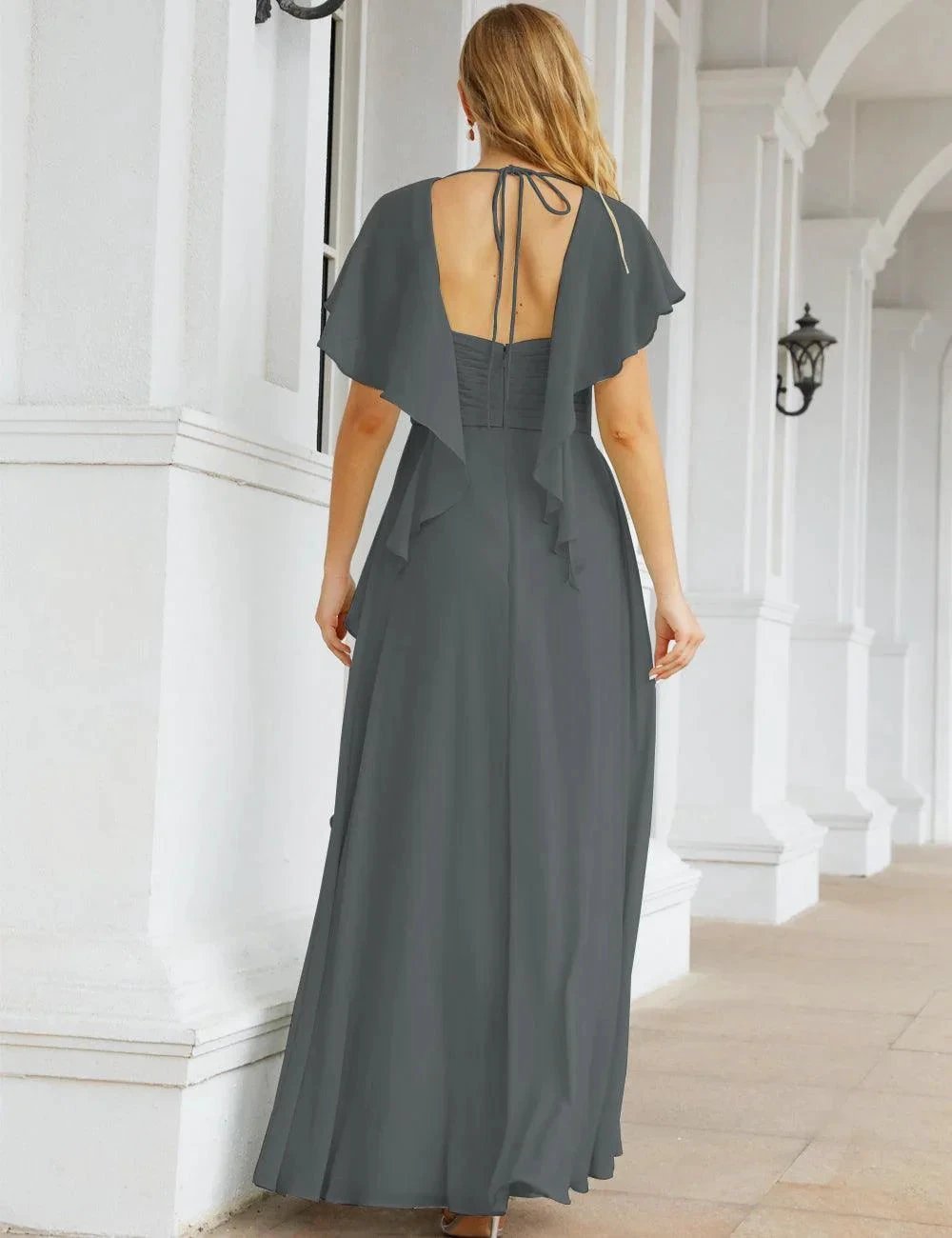 ZapDress Chiffon Bridesmaid Dresses Long Formal Evening Prom Mother of The Bride Dress with Flutter Sleeve (ZD17054)
