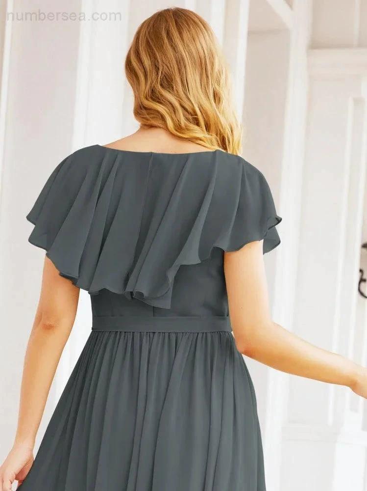 Bridesmaid Dresses with Flutter Sleeves Formal Evening Party Prom Gowns 28044 (ZD17033)