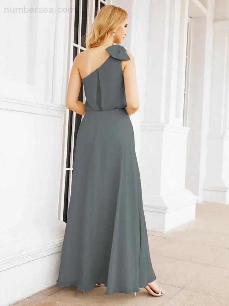 ZapDress Chiffon Ruffled One Shoulder Sleeveless Long Bride Dresses A-line Formal Evening Gown Side Split 28057 (ZD17041)