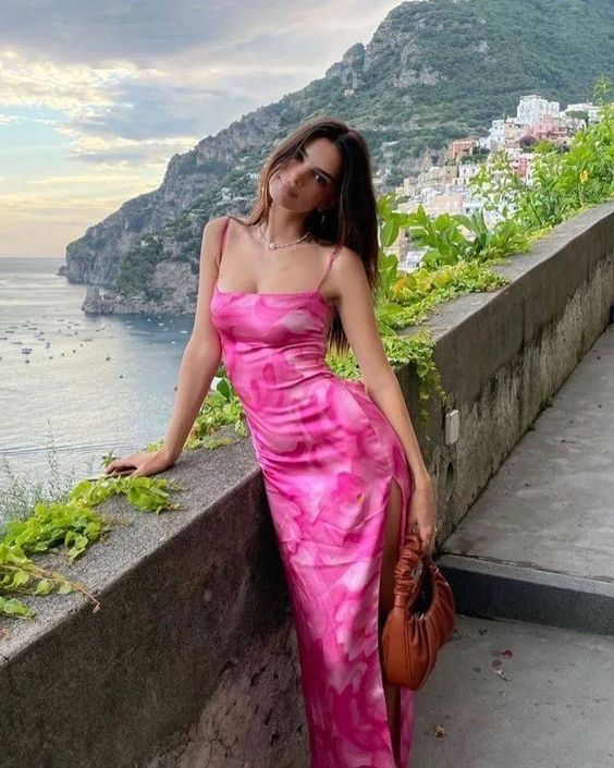 Pink Print Spaghetti Straps Long Evening Dress Party Gown - VelvetHem