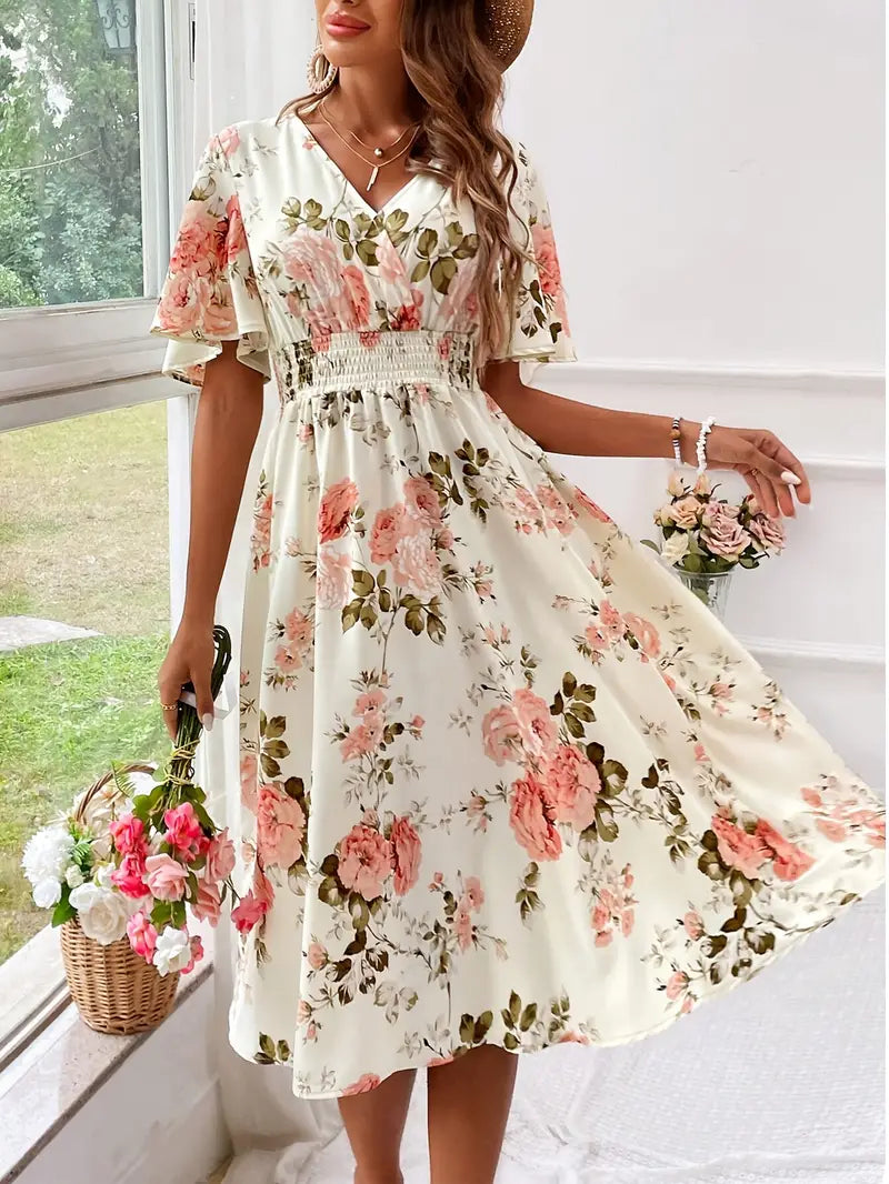 Teresa Aesthetic Floral Print Wrap Dress for Summer Evening Wear Edit