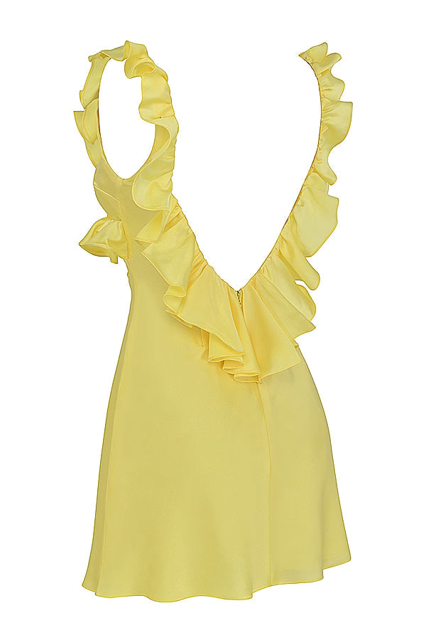 Pretty Sheath V Neck Yellow Short Homecoming Dress with Ruffles