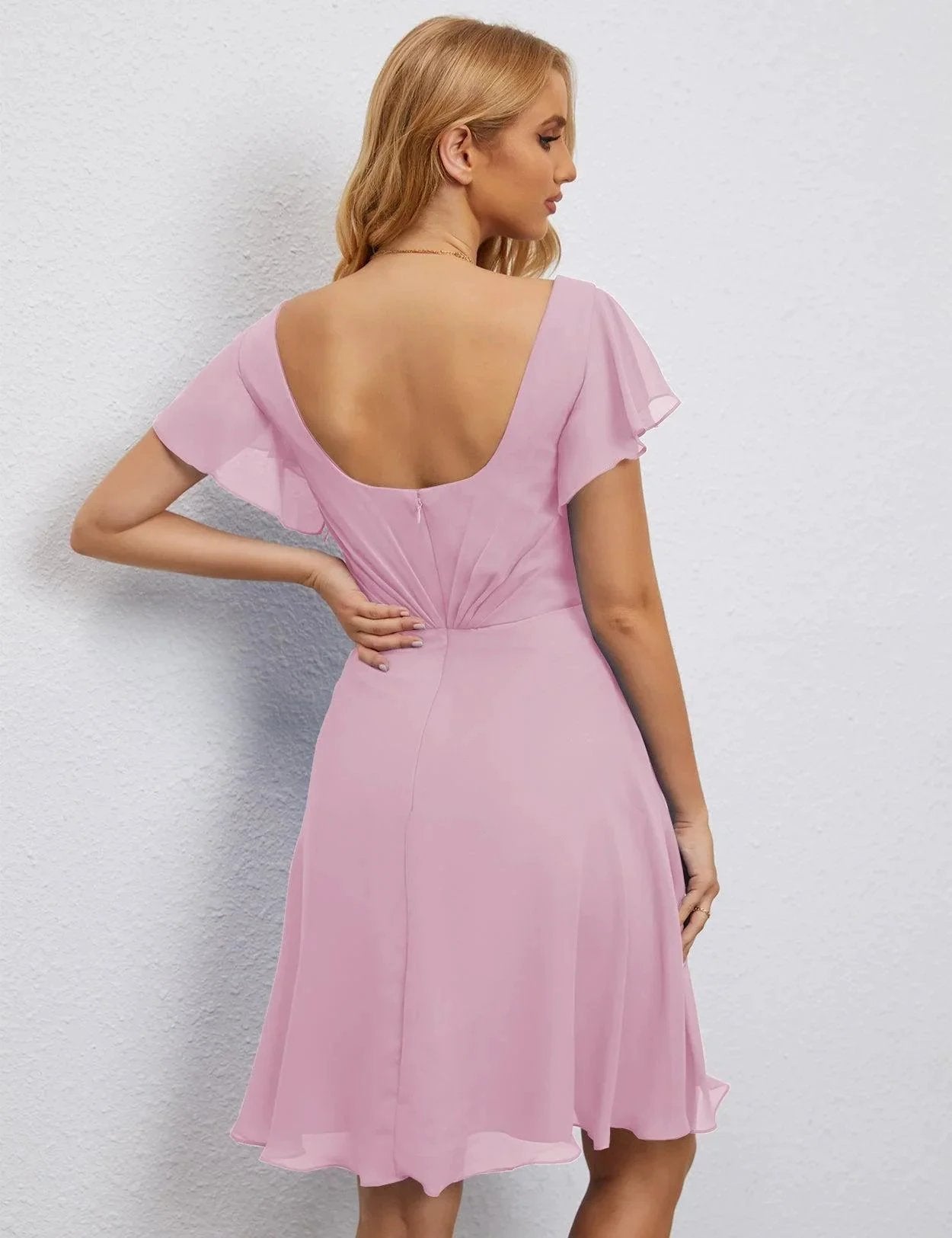 ZapDress U Back Homecoming Dress Formal Prom Dress Knee Length Short Sleeves Cocktail Party Dress 28077 (ZD16953)
