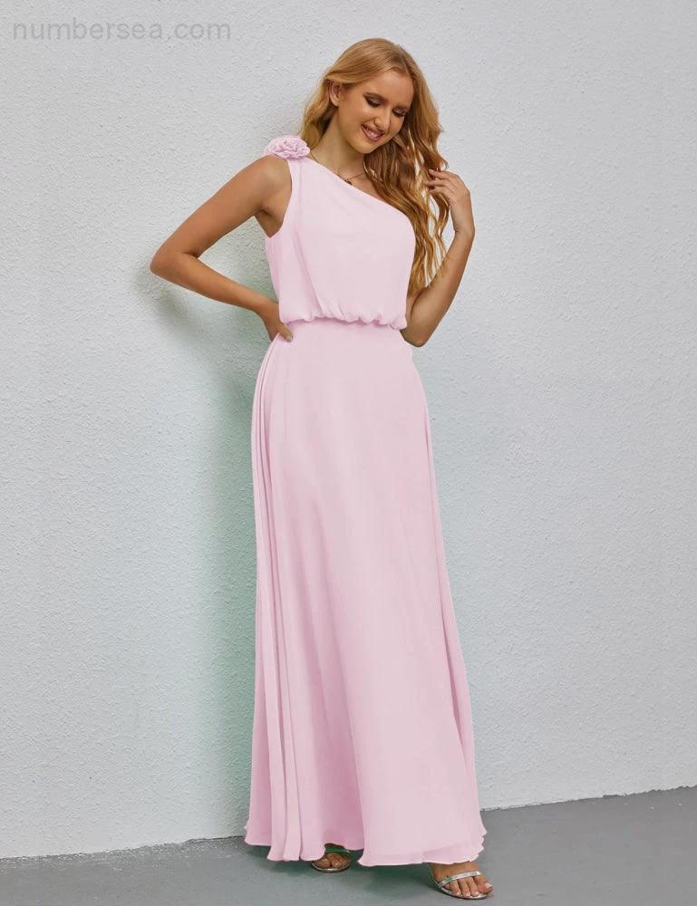 Ruffled One Shoulder Sleeveless Long Bridesmaid Dresses A-line Formal Evening Gown Side Split 28080 (ZD17018)