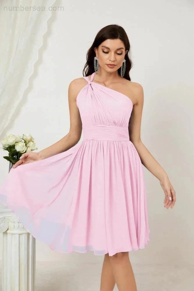 ZapDress Women Chiffon Short One Shoulder Bridesmaid Dress Formal Dresses for Party Homecoming 2804 (ZD16948)