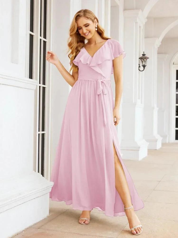 Bridesmaid Dresses with Flutter Sleeves Formal Evening Party Prom Gowns 28044 by numbersea