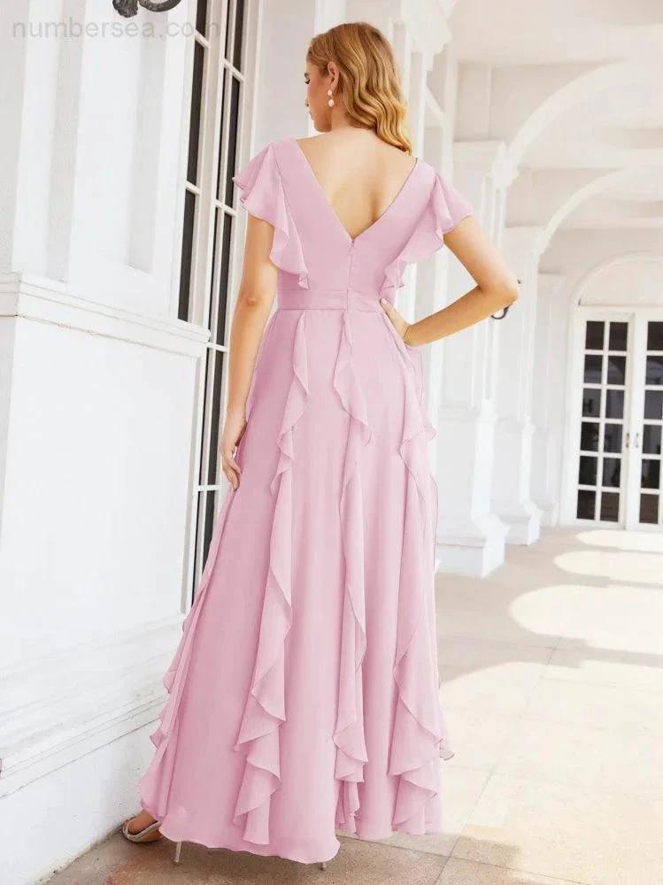Ruffled Bridesmaid Dresses with Sleeves Long Formal Party Dress 28041 (ZD17030)