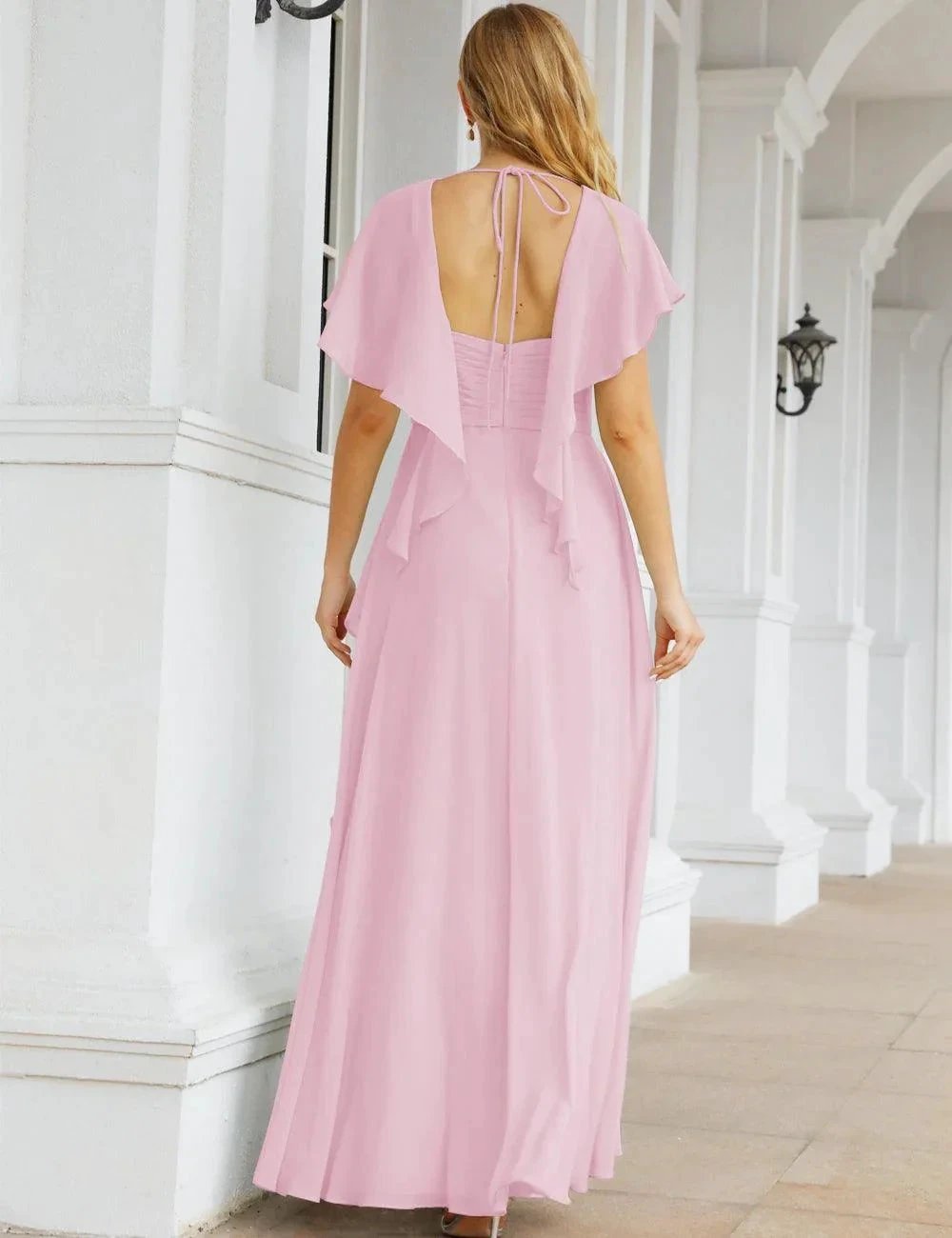 ZapDress Chiffon Bridesmaid Dresses Long Formal Evening Prom Mother of The Bride Dress with Flutter Sleeve (ZD17054)