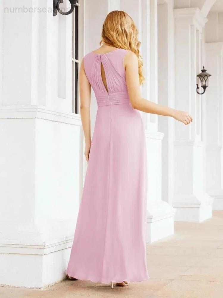 Formal Prom Gown Elegant V-Neck Sleeveless Bridesmaid Dresses for Wedding Party 28037 (ZD17021)