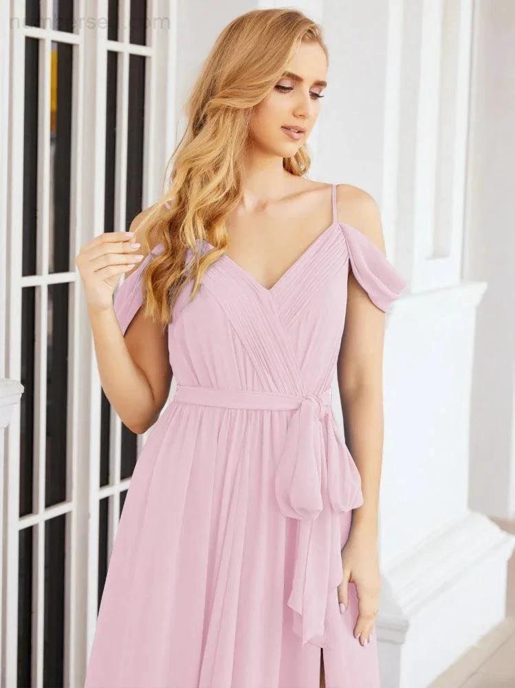 ZapDress Off The Shoulder Chiffon Bridesmaid Dress Long Formal Graduation Gown with Cowl Back 28069 (ZD17004)