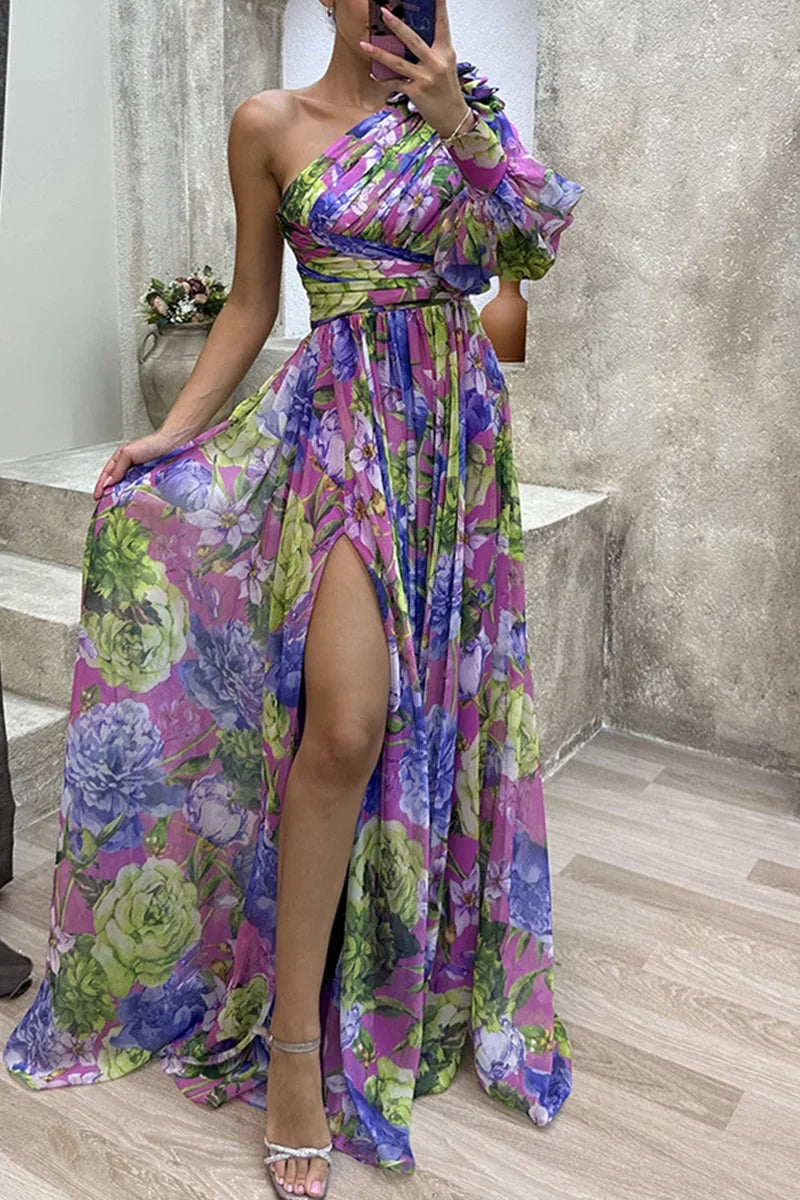 Elegant Floral Slit Evening Dress - Omychic