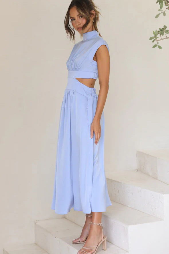 Rafaela Effortless Holiday Midi Dress with Cut Out Waist and Pockets Chic Silhouette Collection