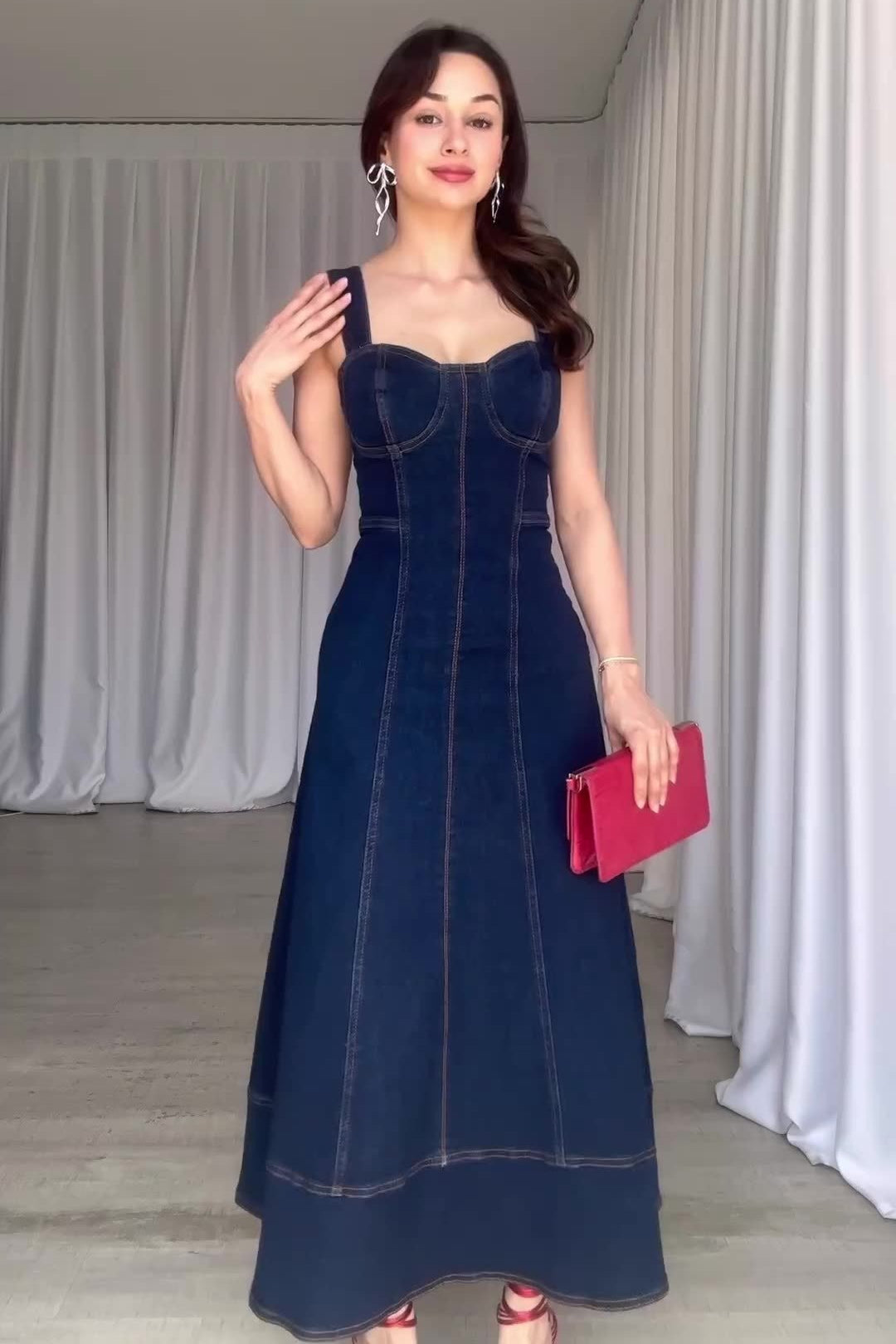 Casual Slim Fit Long Denim Dress - VelvetHem