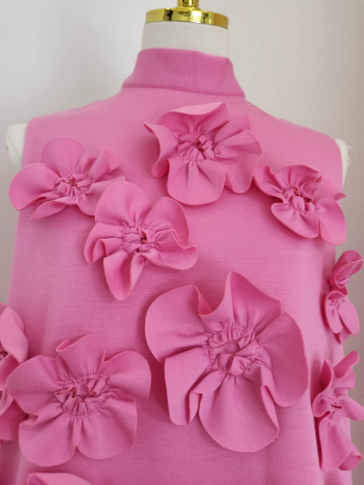 Cute A line High Neckline Pink Satin Short Homecoming Dresses Birthday Outfits - View 3 | VelvetHem