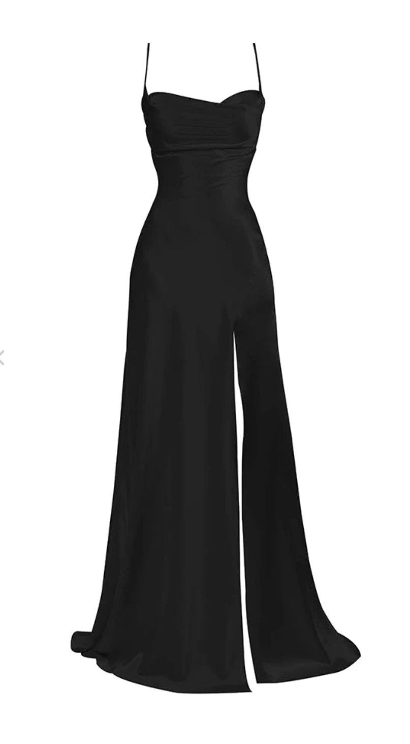 Classic Black Spaghetti Straps Prom Dress with Split,Black Evening Dress - VelvetHem