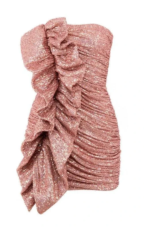 Women Sexy Strapless Mini Ruffle Party Dresses Shiny Homecoming Dress Y4036 by simplepromdress