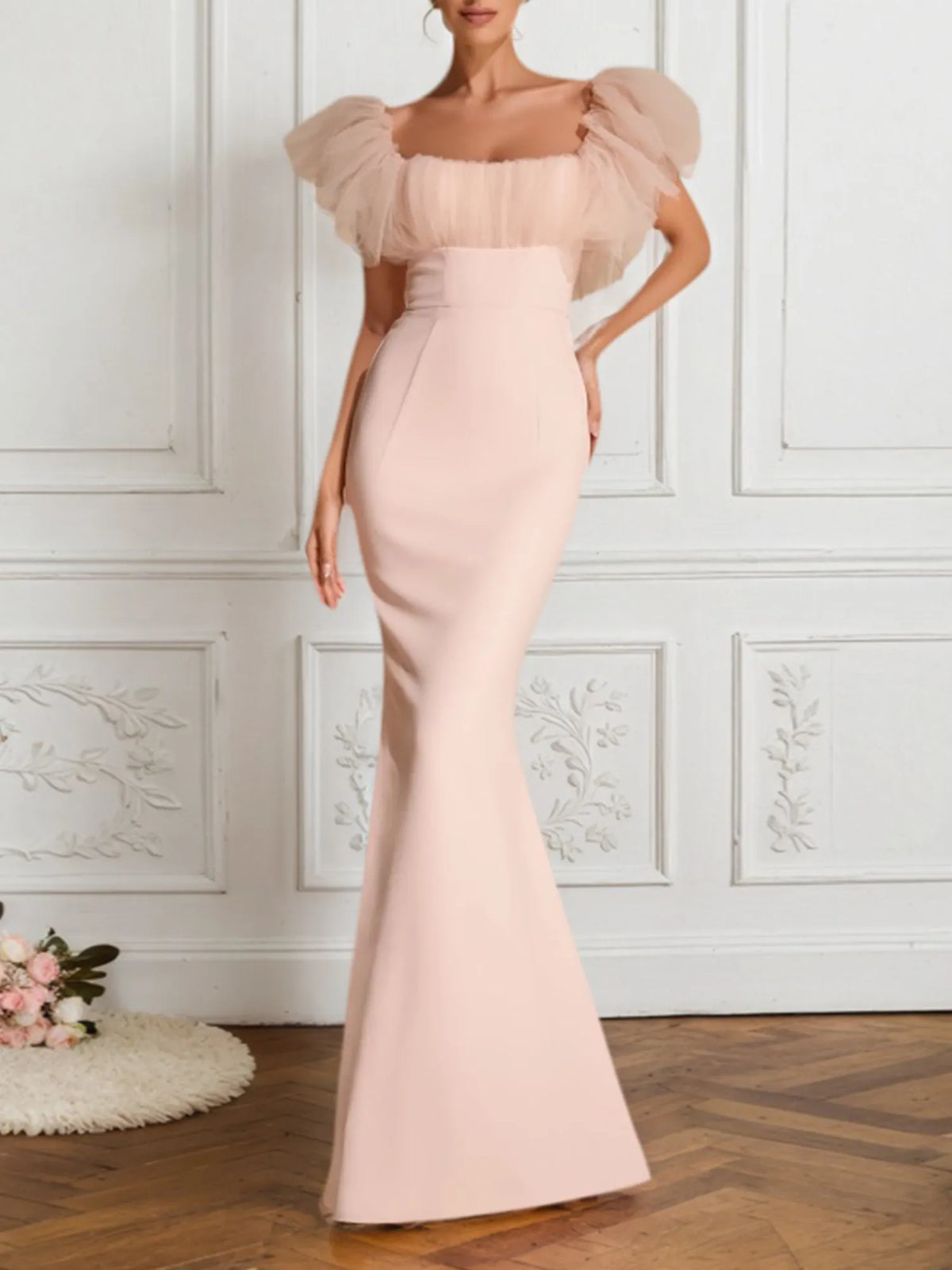 Evening Formal Gown Light Pink Off The Shoulder Mermaid Maxi Dress - VelvetHem
