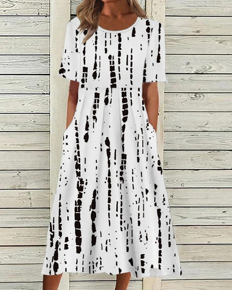 Karen Premium Printed Dress with Short Sleeves Statement Occasion Edit