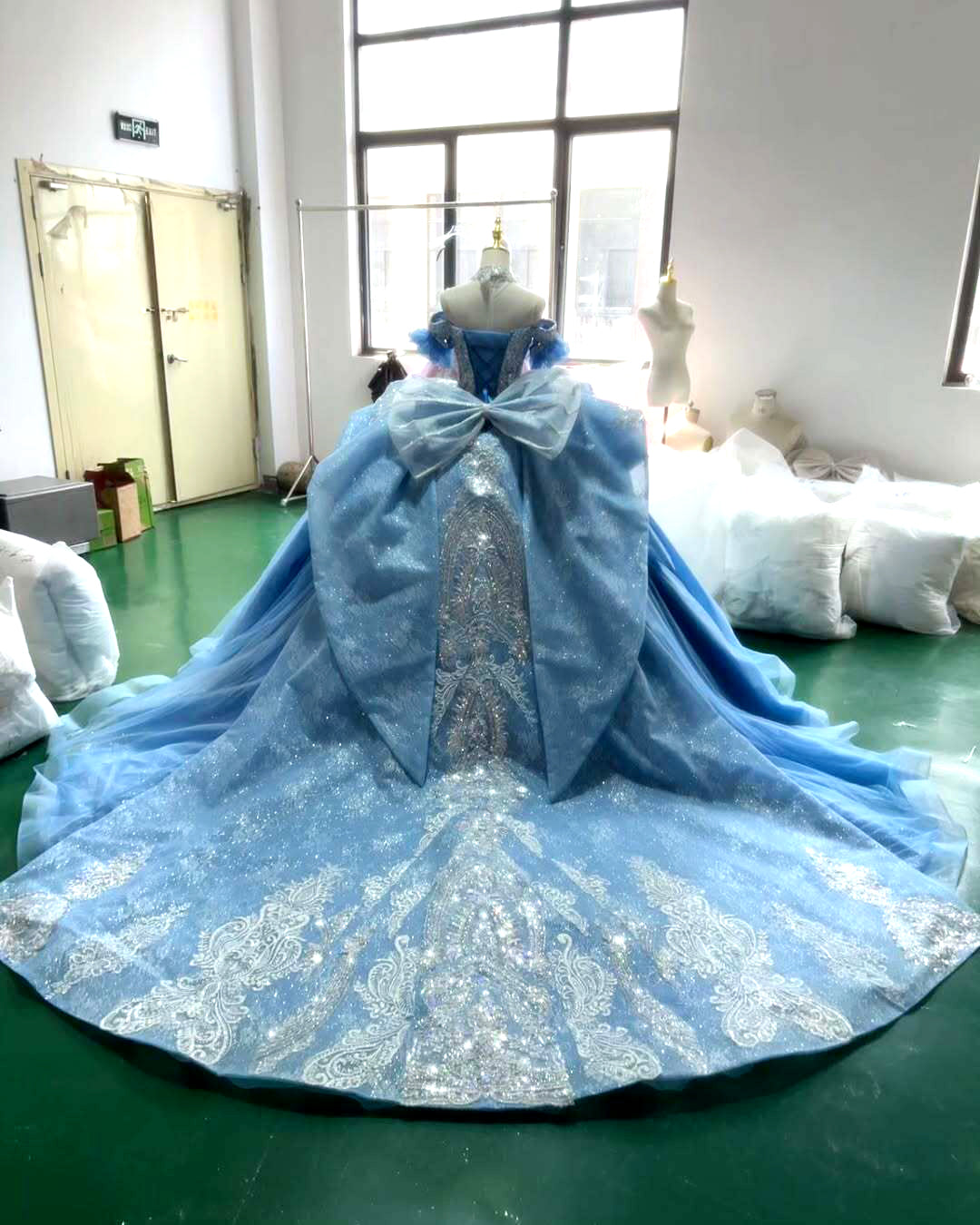 Luxurious A Line Off the Shoulder Blue Quinceanera Dress with Beading Bowknot - View 2 | VelvetHem