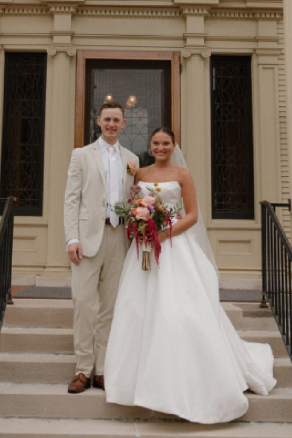 Classic A Line Strapless White Satin Long Wedding Dress with Bowknot - View 3 | VelvetHem
