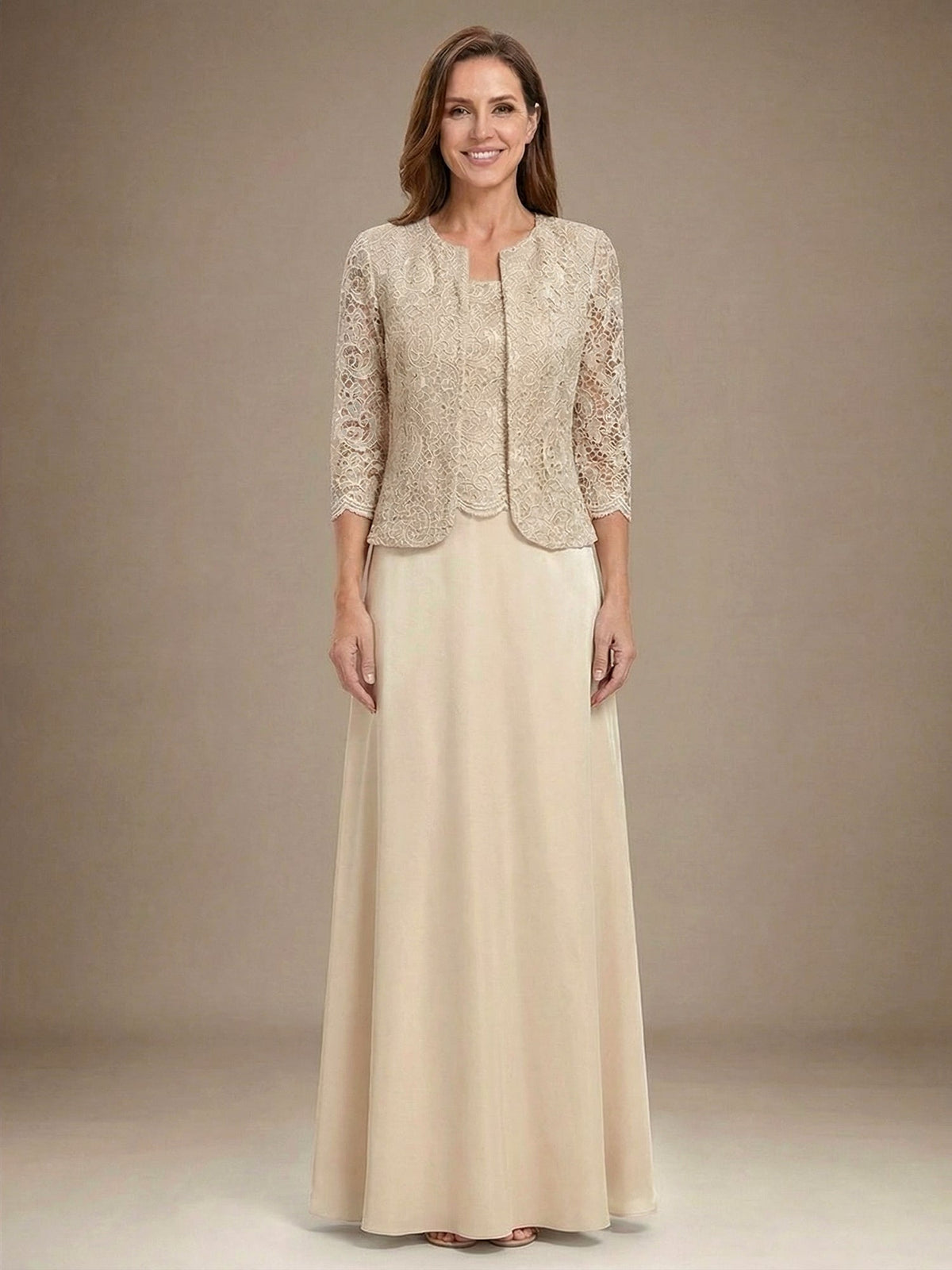 Glitter Lace & Satin Skirt Jacket Dress with Open Jacket - VelvetHem