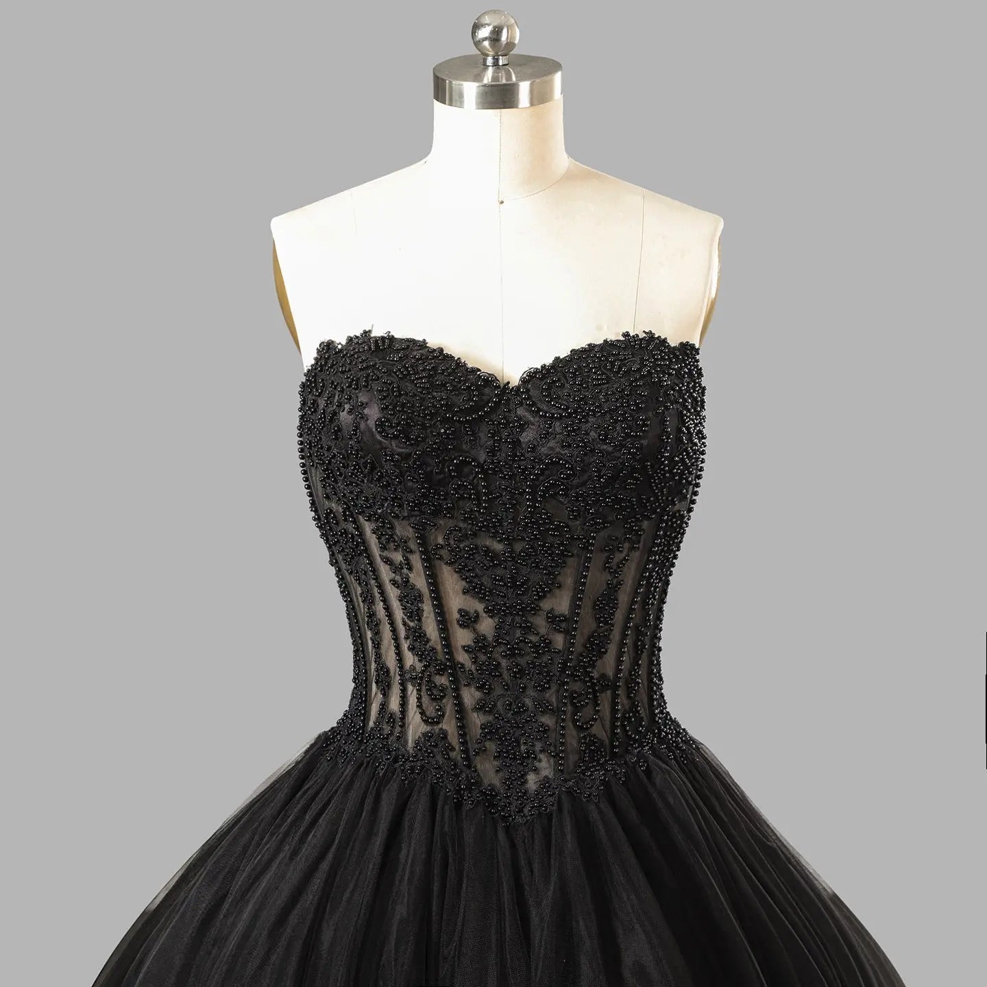 Black Lace Heavy Gothic Beading Wedding Dress Ballgown Corset Closure ZP202