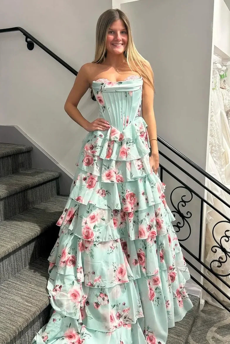 Pretty A Line Sweetheart Mint Green Corset Prom Dress with Appliques Ruffles - View 4 | VelvetHem