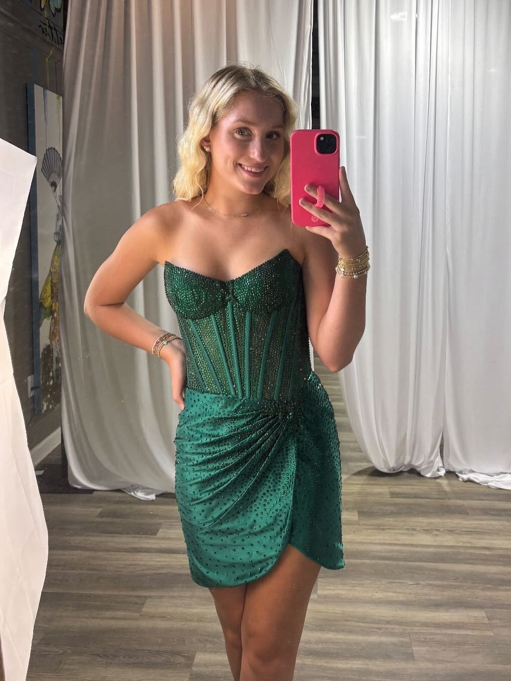 Dazzling Sheath Strapless Gold Corset Homecoming Dress with Beading