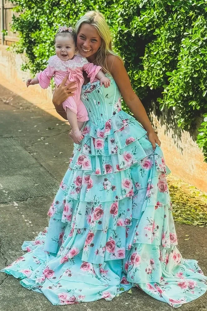 Pretty A Line Sweetheart Mint Green Corset Prom Dress with Appliques Ruffles - View 2 | VelvetHem