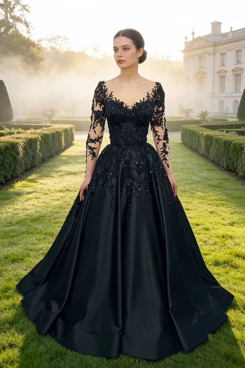 Black Luxury Gothic Wedding Dress Bridal Gown Heavy Beading ZP199