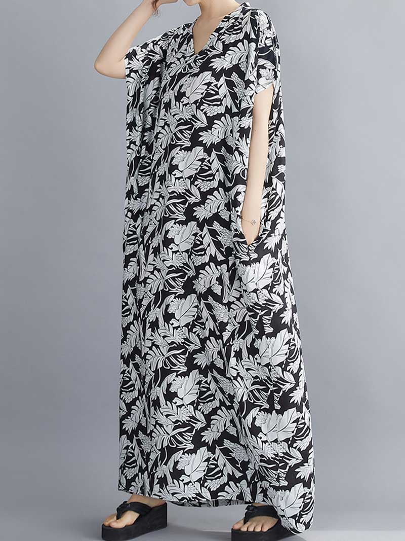 Someone Believe you Leaf Printed Kaftan Dress