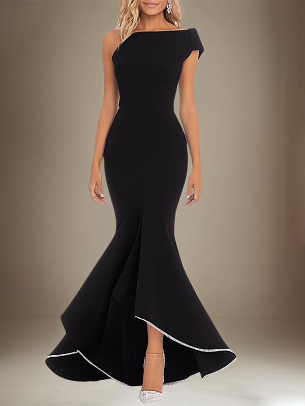 Daily Party Work Formal One Shoulder Sleeveless Floor Length Dress - VelvetHem