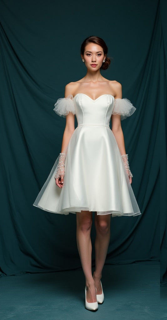Custom Bridal Wedding Dress Long Sleeves Soft Tulle Handmade Gown - View 2 | VelvetHem