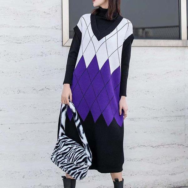 Women Hit Color Patchwork Small Fresh Sleeveless Pullover Elegant Minority Dress