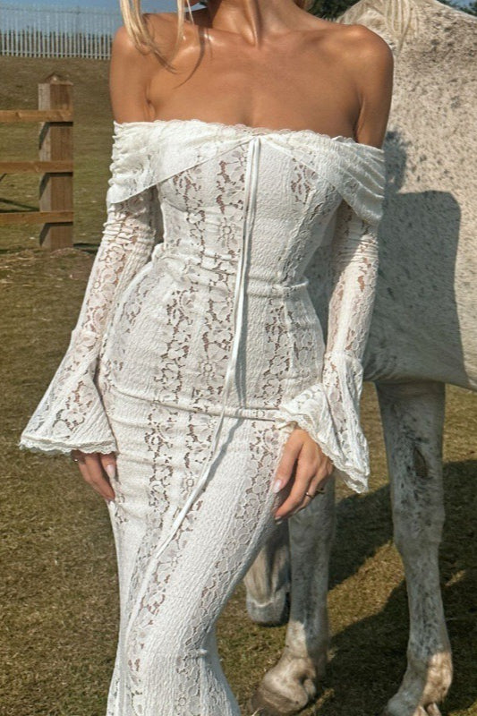 Lace Bustier Bell Sleeve Maxi Dress - View 7 | VelvetHem