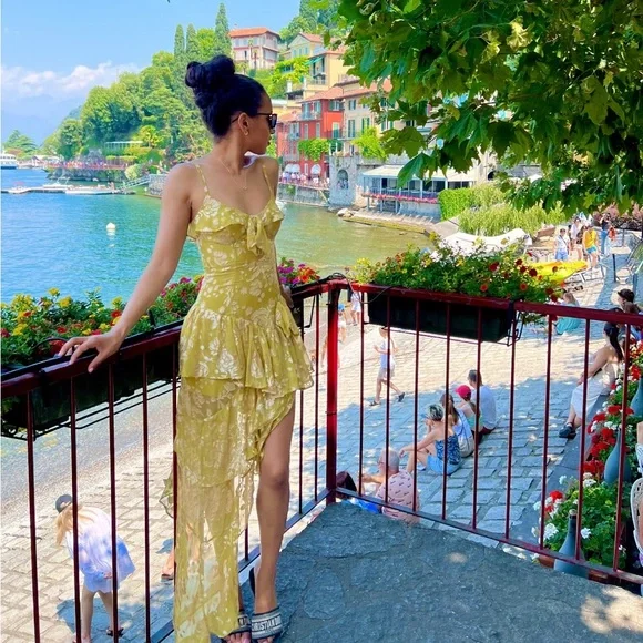 Unique Spaghetti Straps Lemon Yellow Tiered Long Prom Dress Sexy Party Evening Gown - VelvetHem