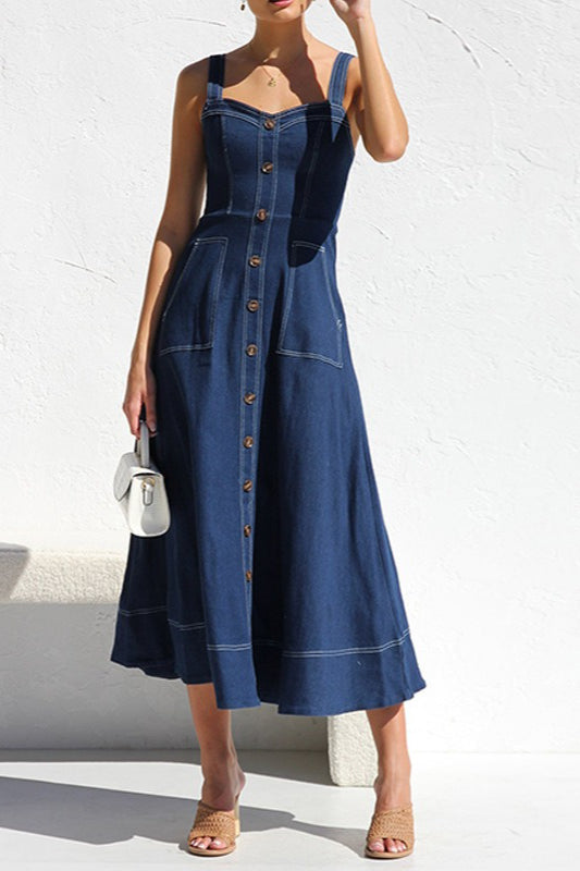 Casual Button-Up Denim Dress - VelvetHem
