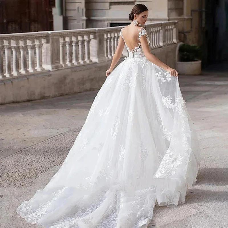 Mermaid Wedding Dresses Women Cap Sleeves Backless Lace Appliques Bridal Gown Detachable Train Vestidos De Novia (ZD13360)