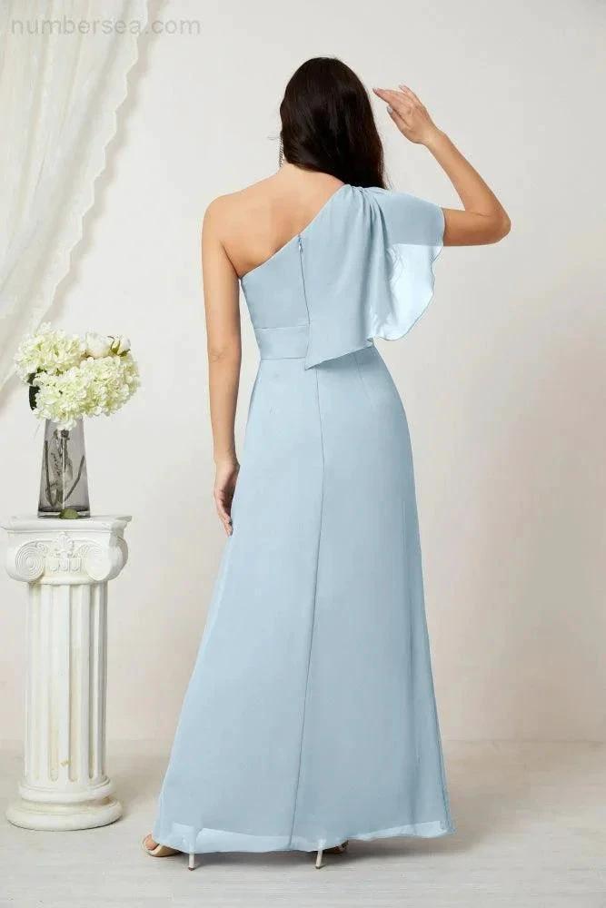 ZapDress Chiffon Ruffled One Shoulder Long Bridesmaid Dresses A-line Formal Evening Gown Side Split 2809 (ZD17049)