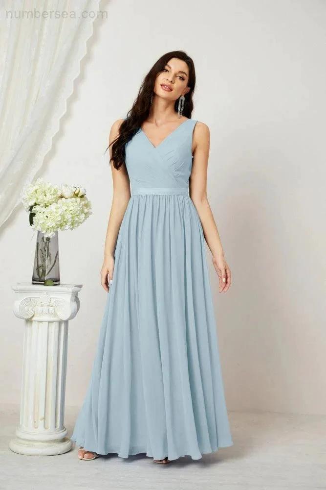 Women's Chiffon Long Bridesmaid Dresses A line Sleeveless Formal Prom Gown for Evening Party Homecoming Dresses 2808 (ZD16947)