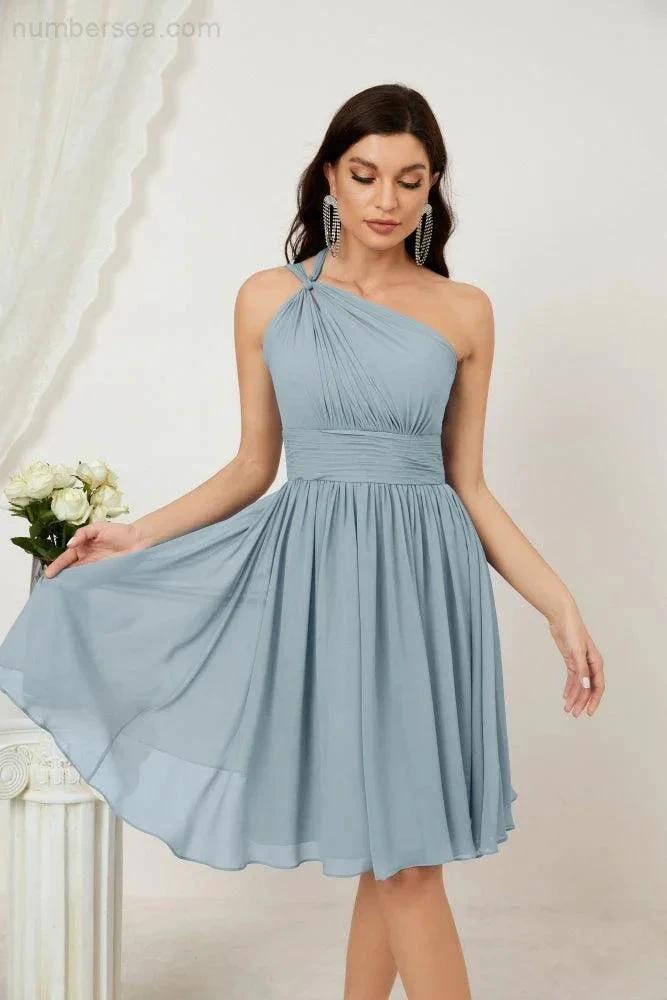 ZapDress Women Chiffon Short One Shoulder Bridesmaid Dress Formal Dresses for Party Homecoming 2804 (ZD16948)